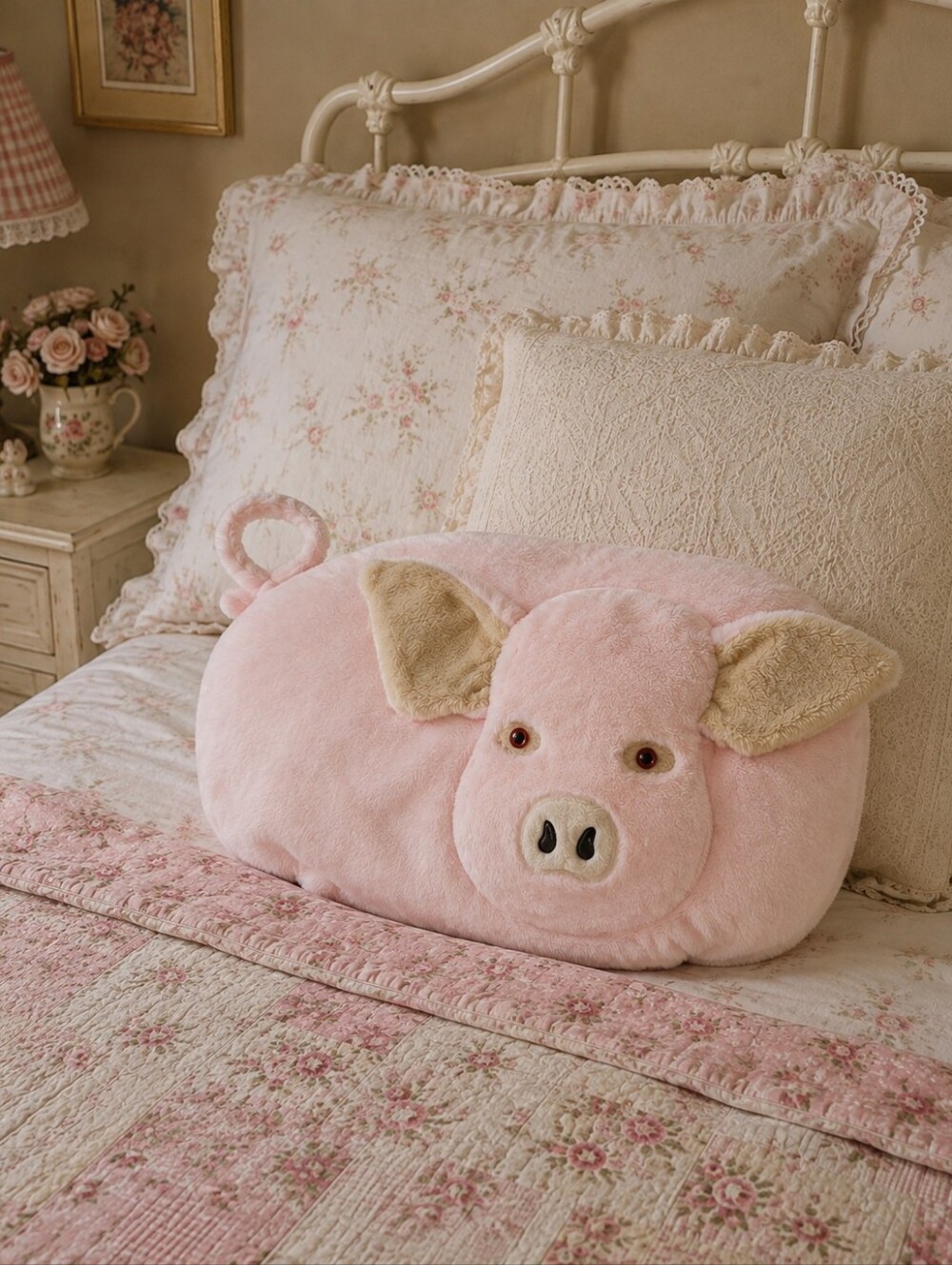 Vintage 1984 Pillow case By Sis Plush Pig Pillow Case Cover With Loop tail